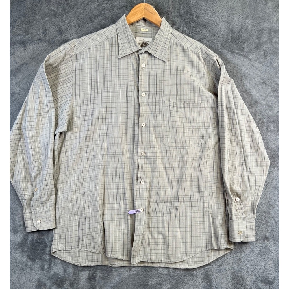 Ermenegildo Zegna Dress Shirt Mens XL Tan Woven Plaid Long Sleeve Button Up